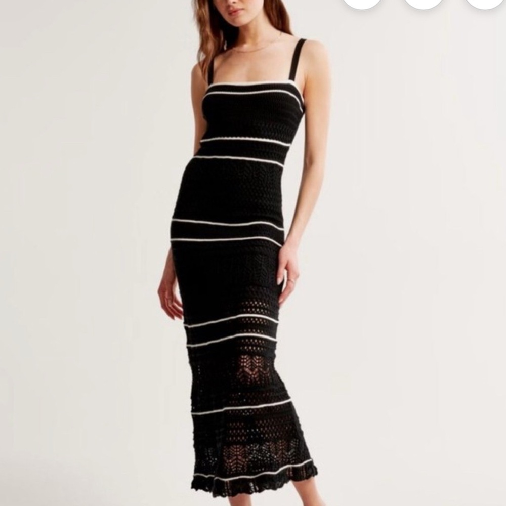 Abercrombie Elegant Black and White Striped Crochet Maxi Dress